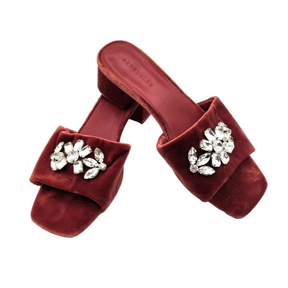 Aerosoles Eventi Women's Size 8.5 Velvet Mules Shoes Low Heel Rhinestone Accents